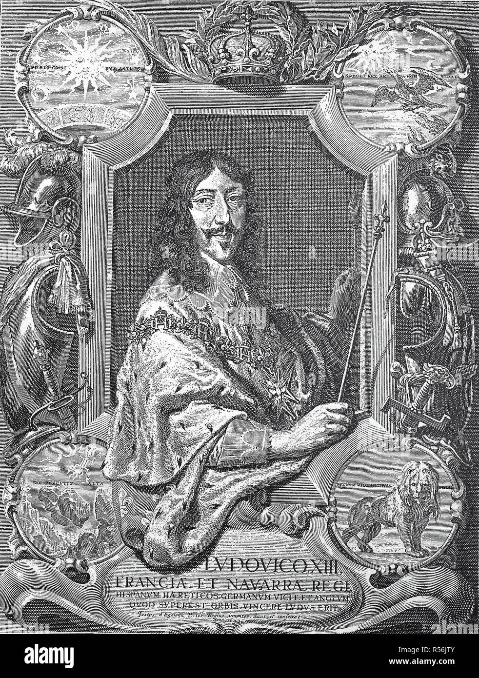 Louis XIII, September 27, 1601, May 14, 1643, king of France and Navarre from 1610 to 1643, woodcut, France Stock Photo