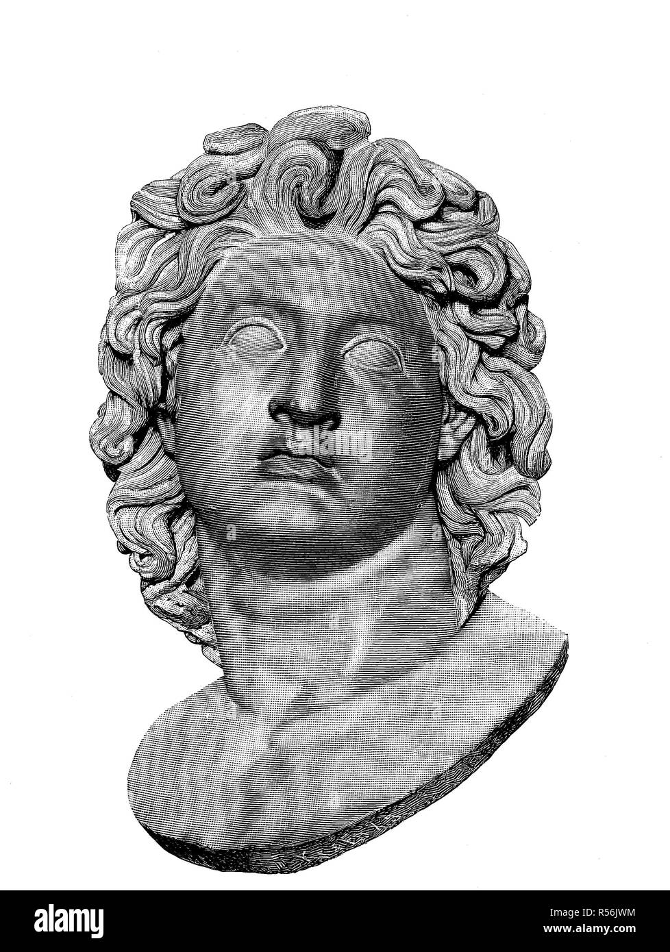 Portrait bust of Alexander the Great, Capitoline Museum of Rome, 1880, woodcut, Italy Stock Photo