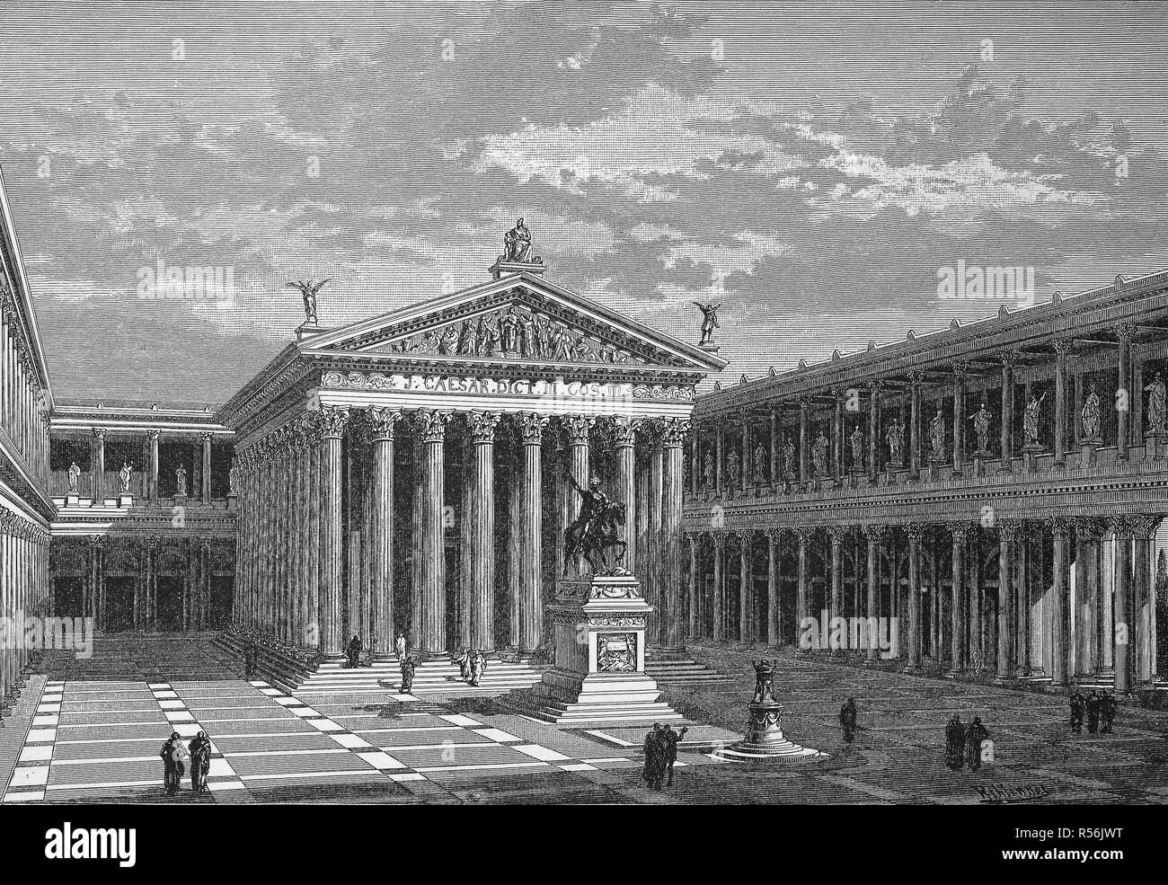 The Forum Julianum, Caesar's buildings in Rome, reconstruction by G. Rehlender, 1880, woodcut, Italy Stock Photo