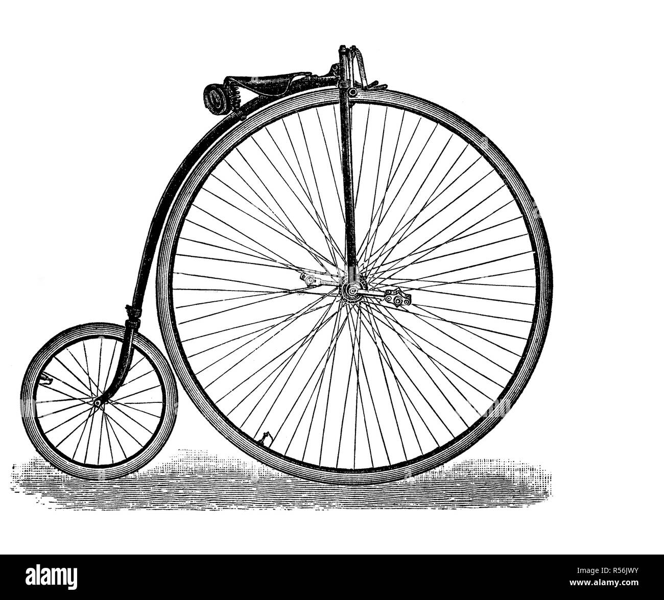 Velocipede, bicycle, 19th century and earlier, penny-farthing, high wheel, high wheeler and ordinary, 1880, woodcut, Germany Stock Photo