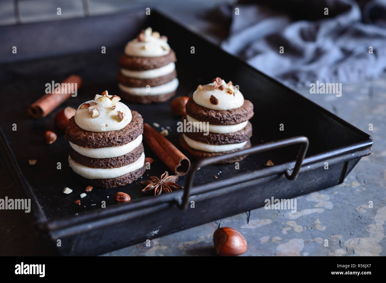 Delicious Gingerbread Icebox Cupcakes filled with mascarpone Stock Photo