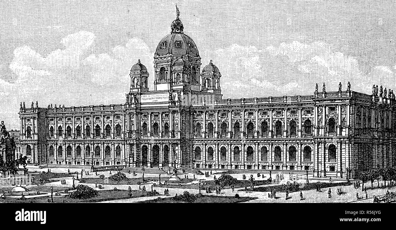 Natural History Museum in Vienna, 1885, woodcut, Austria Stock Photo