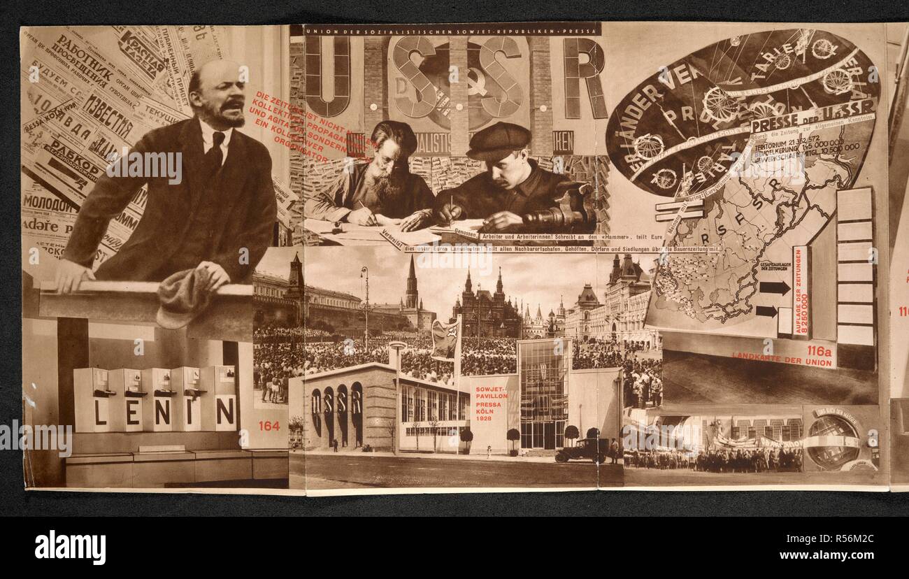 A photographic collage of images, one showing Lenin, for the International  Press Exhibition 1928. Union der Sozialistischen Sowjet-Republiken. Katalog  des Sowjet-Pavillons auf der Internationalen Presse-Ausstellung KoÌˆln  1928. (Umschlag, Typo- und ...