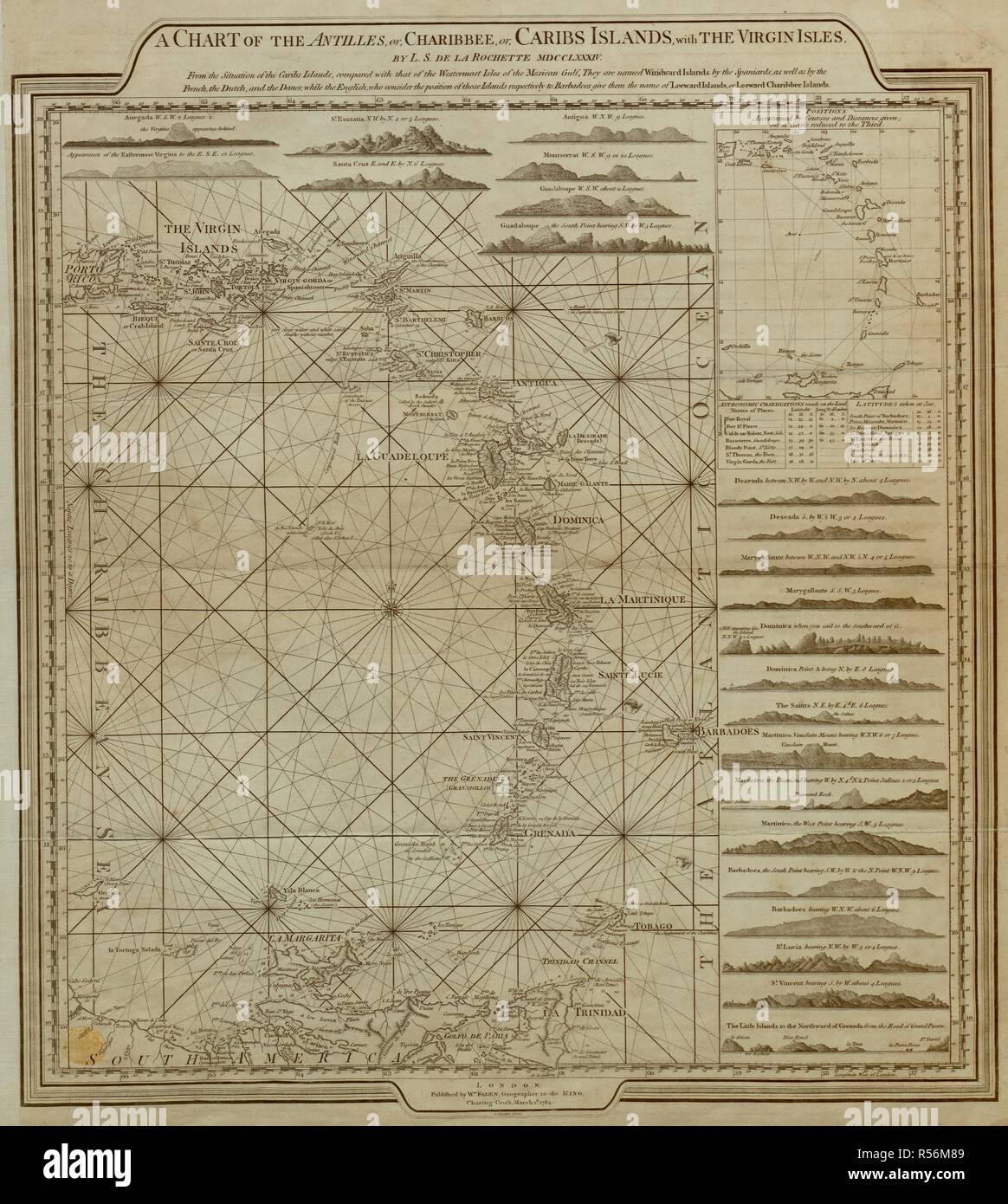 A chart of the Antilles, or Caribbean Islands, with the Virgin Islands. A Chart of the Antilles or Charibbee, or Caribs Islands; with the Virgin Isles. [London] : Faden, 1784. Source: Maps K.Top.123.68. Language: English. Stock Photo