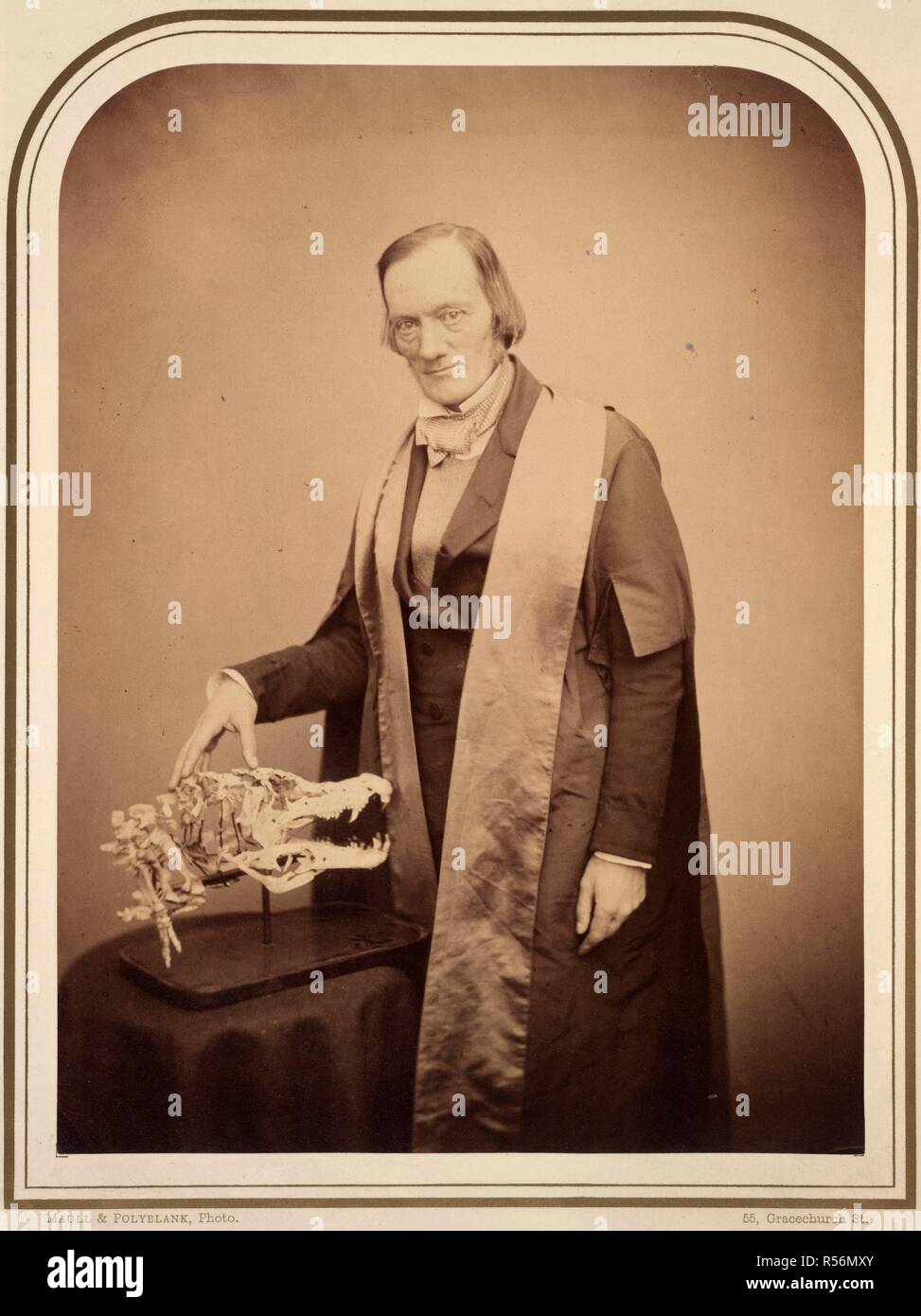Professor Owen, F.R.S. Photographic Portraits of Living Celebrities execu. London, 1856-1859. Sir Richard Owen (1804-1892). Portrait. English Zoologist and Palaeontologist. He coined the term 'Dinosaur' ('terrible lizard').  Image taken from Photographic Portraits of Living Celebrities executed by Maull and Polyblank; with biographical notices by E. W. [and others]. Vol. 1.  Originally published/produced in London, 1856-1859. . Source: 10804.f.6, plate I. Language: English. Stock Photo