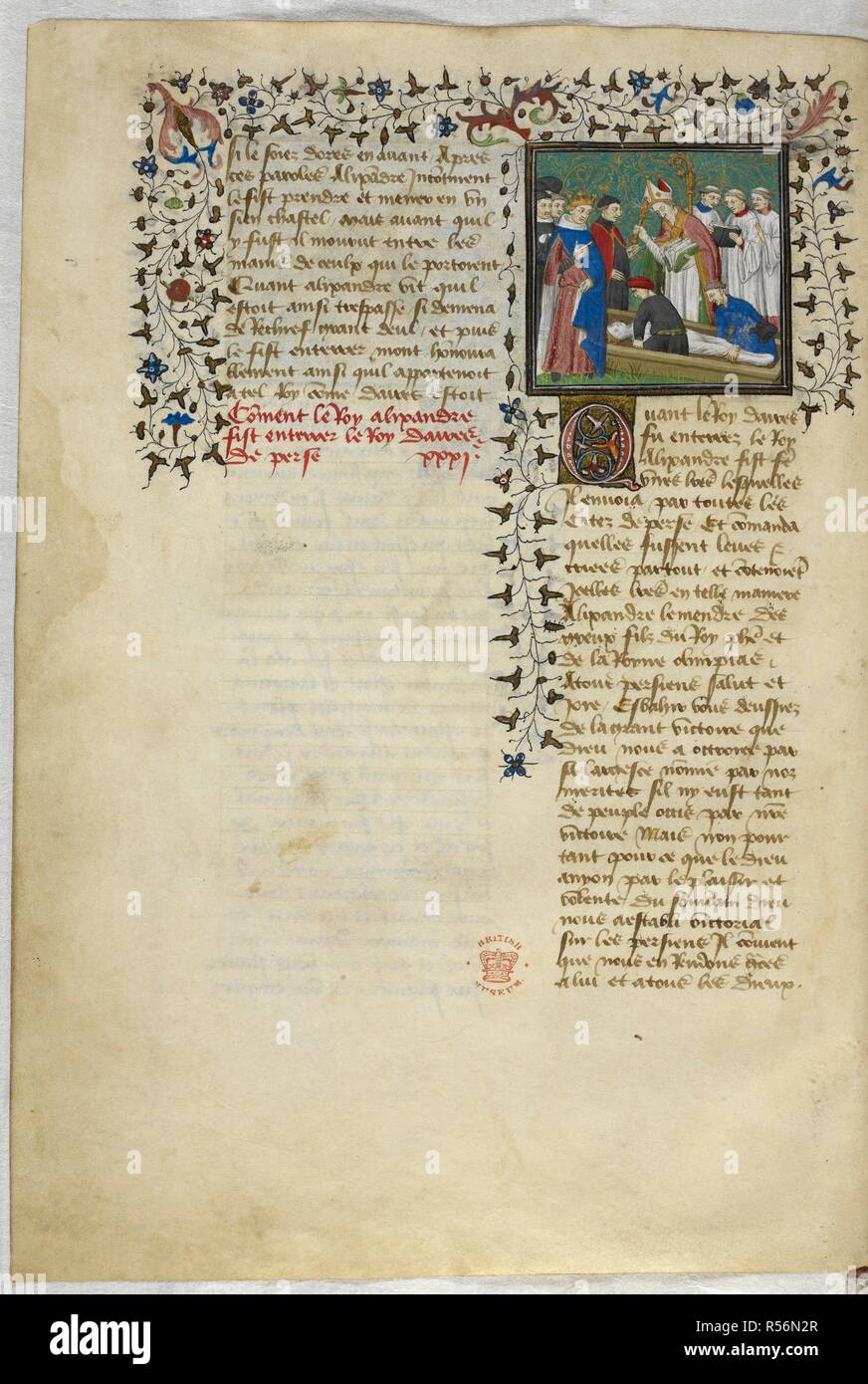 Miniature of the burial of Darius. Historia de proelis in a French