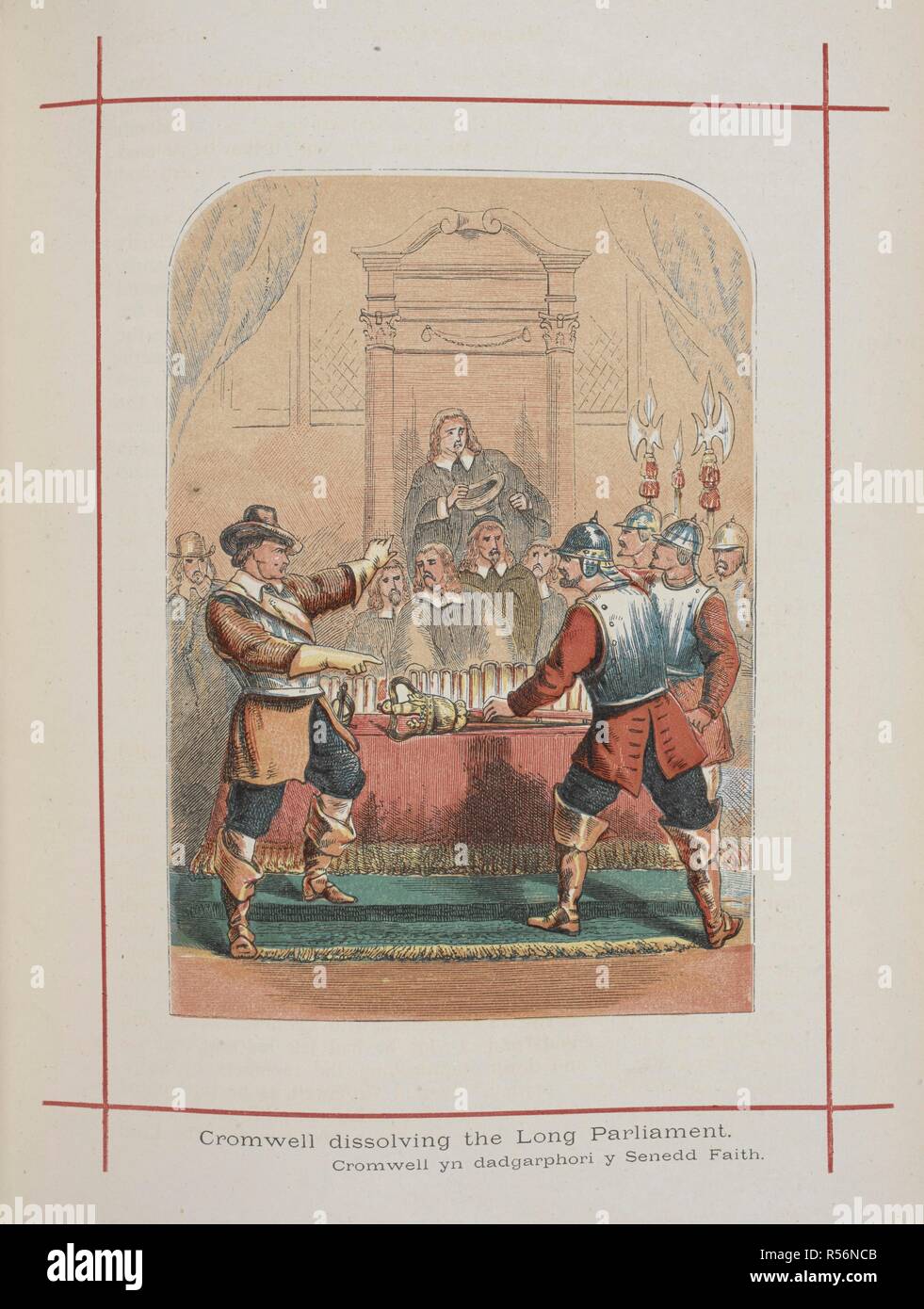 Cromwell dissolving the Long Parliament. Soldiers taking the speaker's mace away. A History of England for the Young. London ; New York : London Printing & Publishing Co., [1872, 73]. Source: 9504.ff.7 vol.II page 96. Author: Tyrrell, Henry. Stock Photo