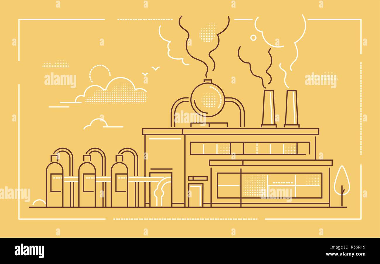 Industrial building - modern line design style vector illustration ...