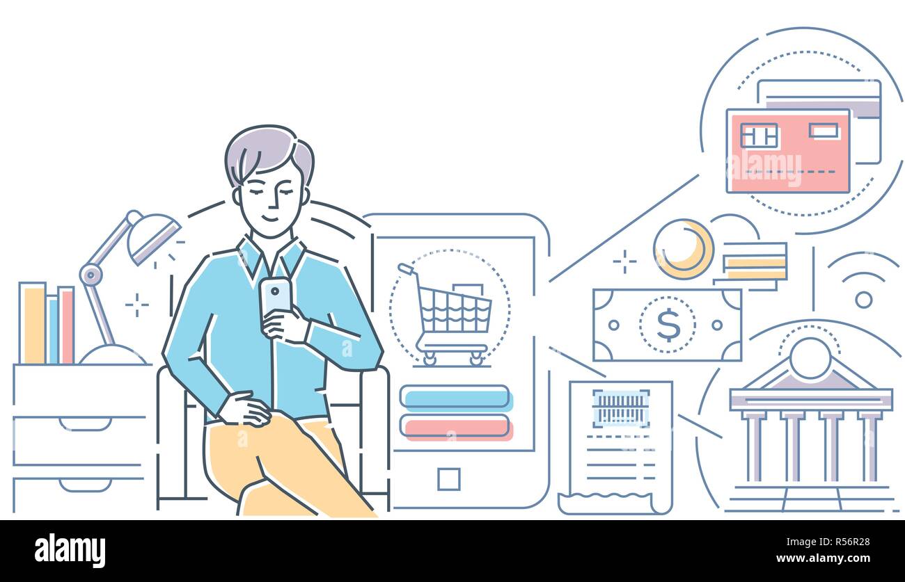 Online payment - modern line design style vector illustration Stock ...