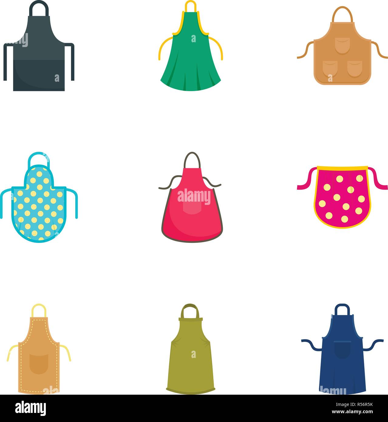 Kitchen apron icon set. Flat set of 9 kitchen apron vector icons for