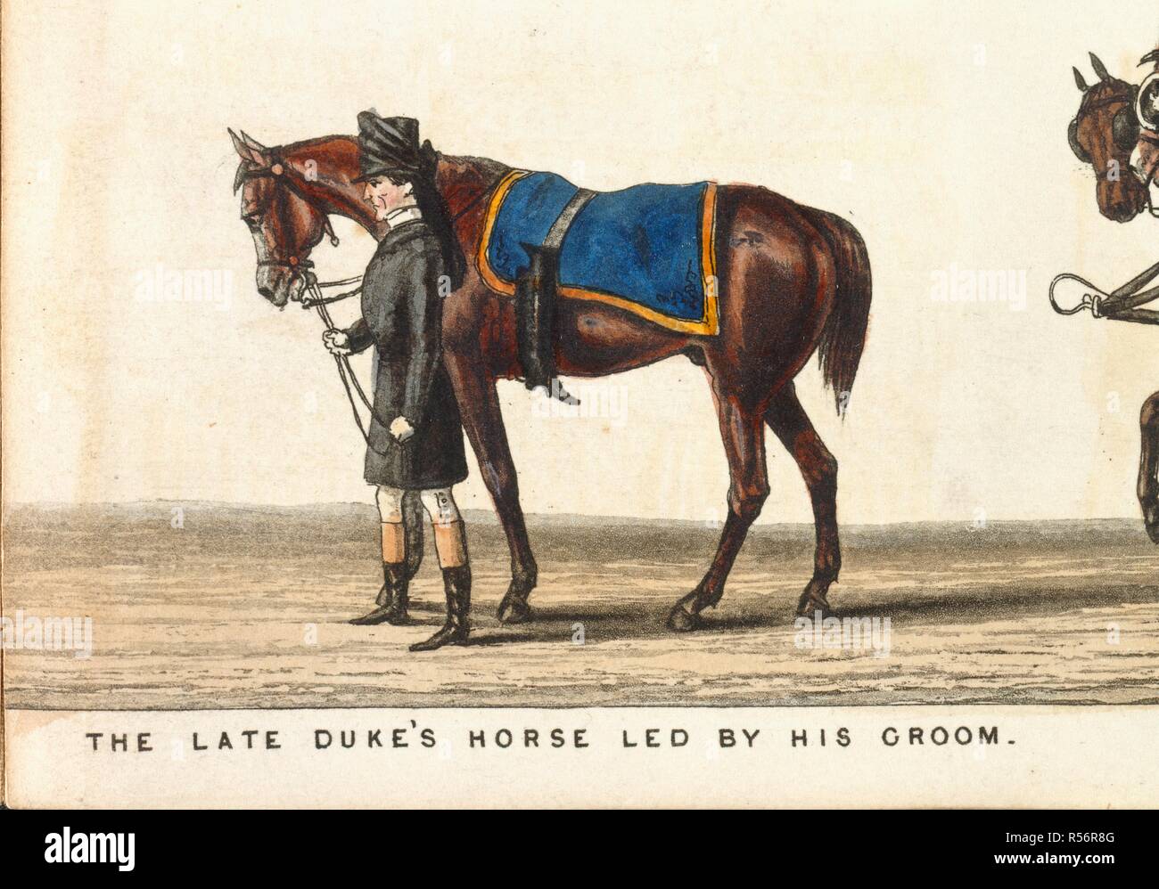 The late Duke's horse led by his groom. Wellington's boots, hang, reversed.  The funeral procession. [sic] of Arthur Duke of Wellington. London :  published March 1, 1853. by Ackermann & Co. Source: