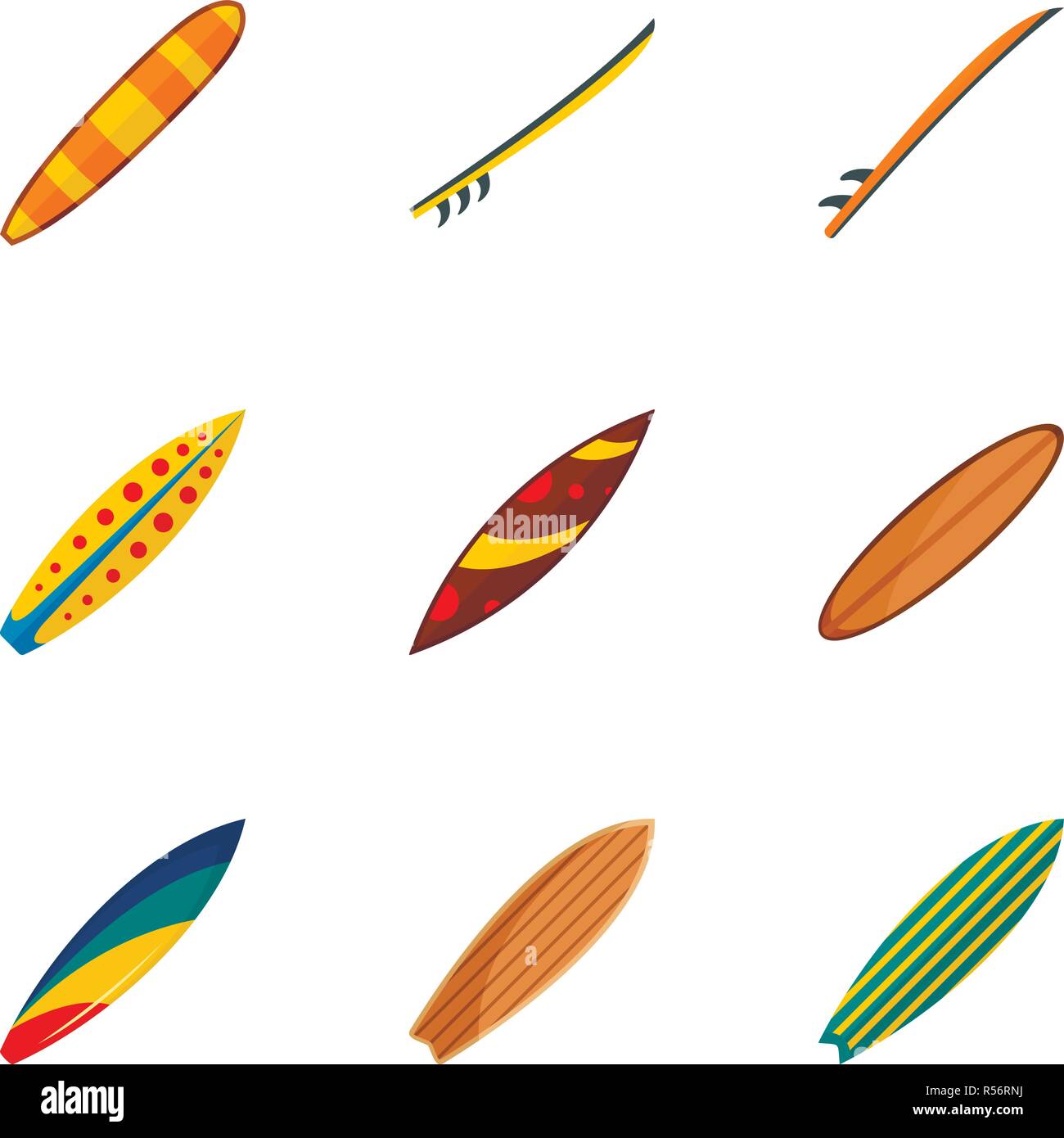 Classic surf board icon set. Flat set of 9 classic surf board vector ...