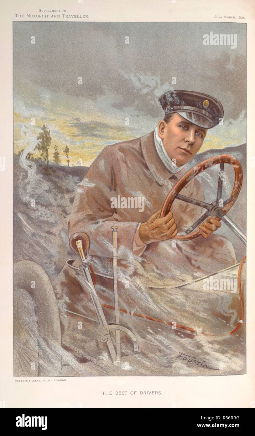 'The best of drivers'. Colour illustration of Charles Jarrott (March 26, 1877 - January 4, 1944), an English racing car driver and businessman. . The Motorist and Traveller Supplement. 29-Mar-05. Source: The Motorist and Traveller Supplement. Author: FAUSTIN. Stock Photo