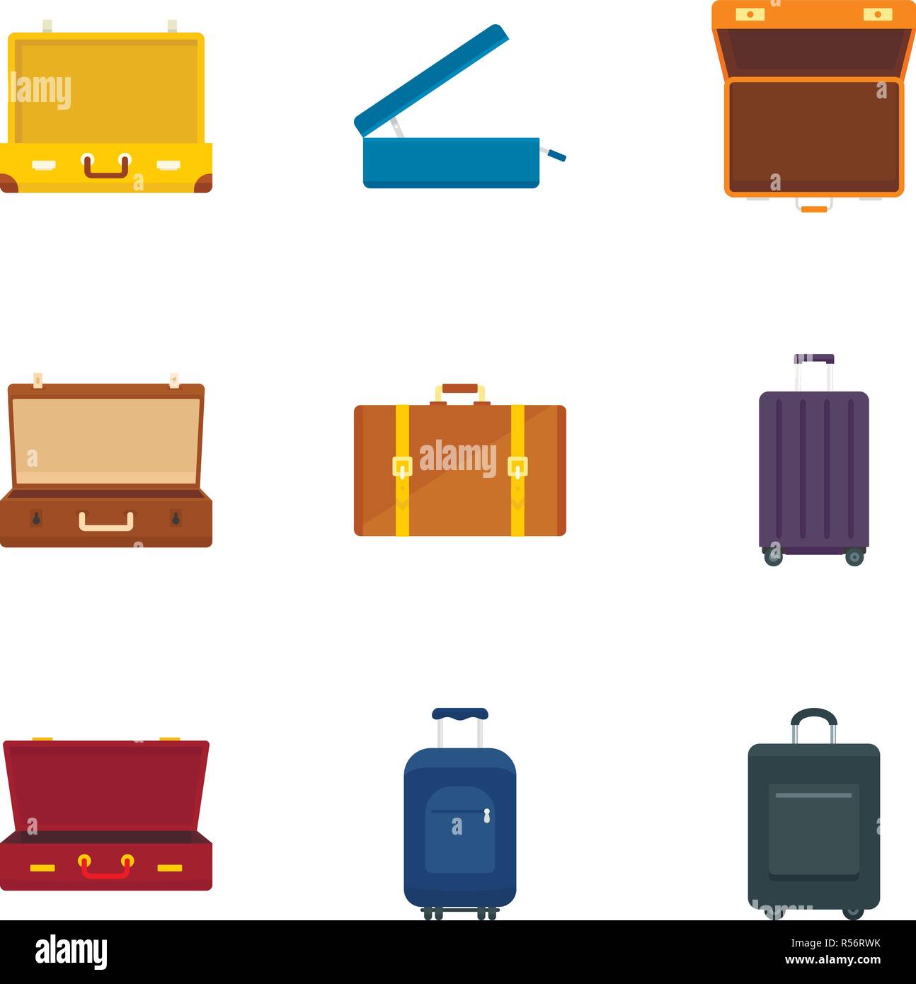 Luggage bag icon set. Flat set of 9 luggage bag vector icons for web