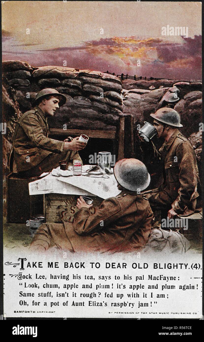 "Take me back to dear old blighty". A photographic postcard of the