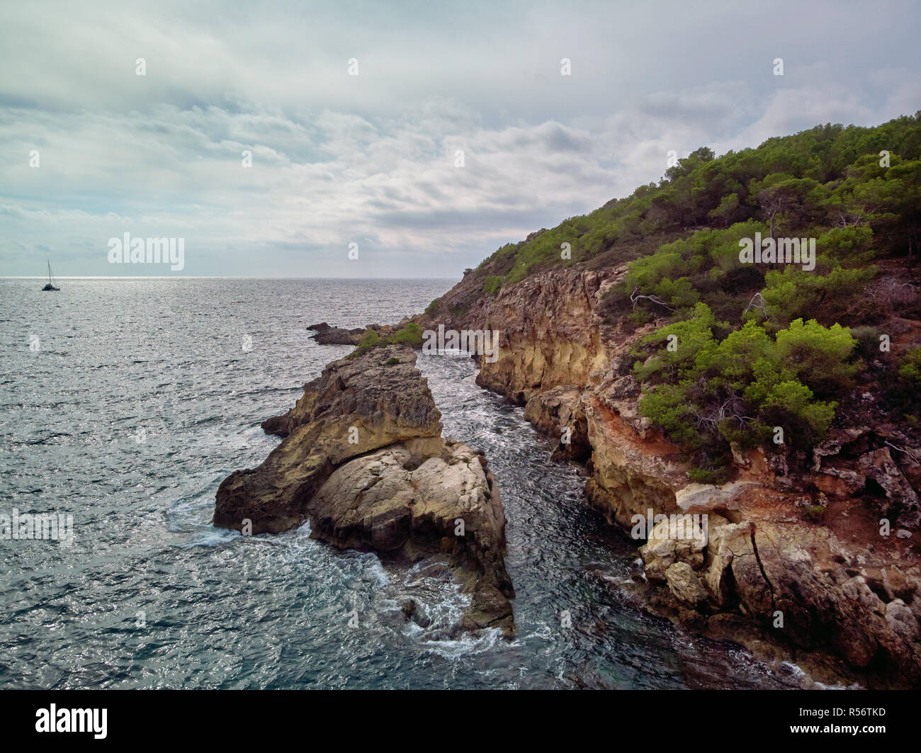 View Of Beautiful Beach With Rocky Cliffs At Mediterranean Sea