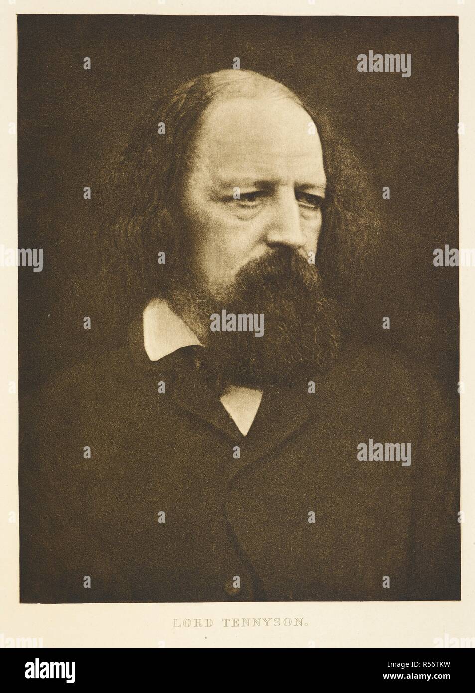 'Lord Tennyson.' Portrait of Alfred Tennyson, 1st Baron Tennyson, FRS (6 August 1809 â€“ 6 October 1892). English poet. Sun Artists. Original series. Edited by W. A. Boord. [Reproductions of photographs, with descriptive text.]. London : Kegan Paul & Co., 1889-91. Source: 1757.b.14. Author: CAMERON, JULIA MARGARET. Stock Photo