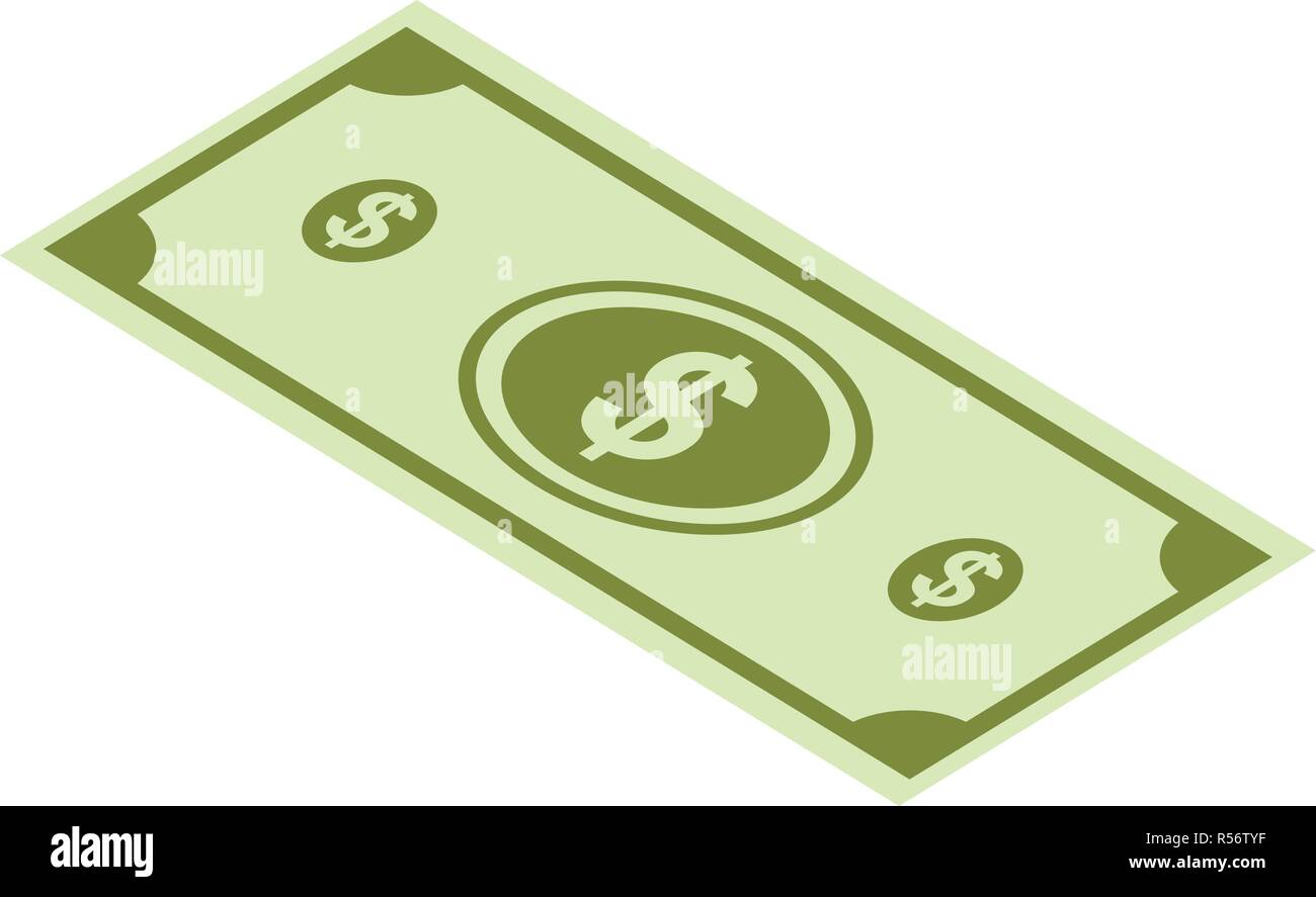 Dollar paper icon set. Isometric set of dollar paper vector icons for