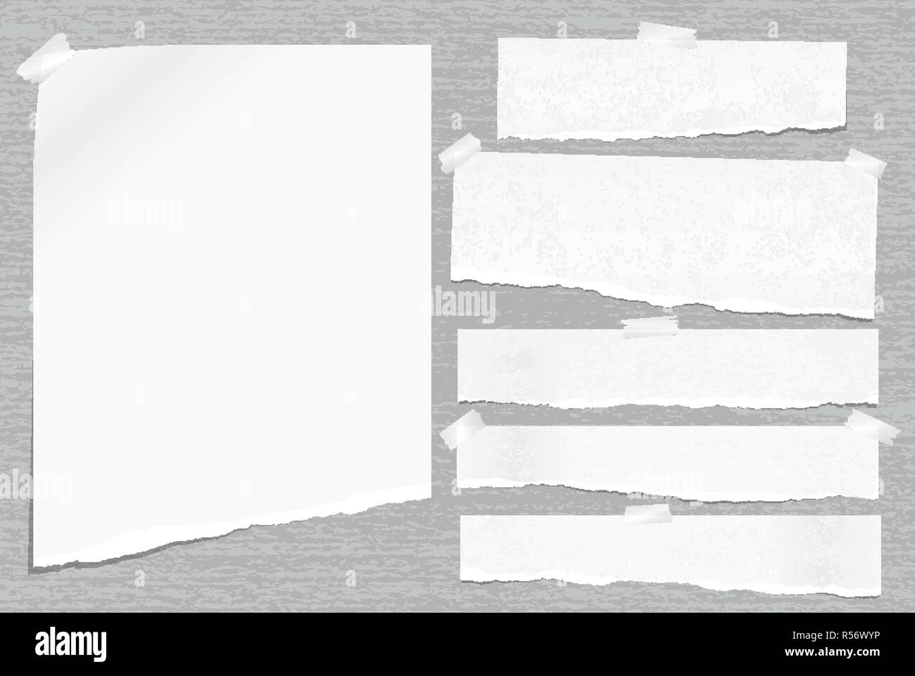 White ripped notebook paper, torn note paper strips stuck on grey stained  background. Vector illustration Stock Vector Image & Art - Alamy