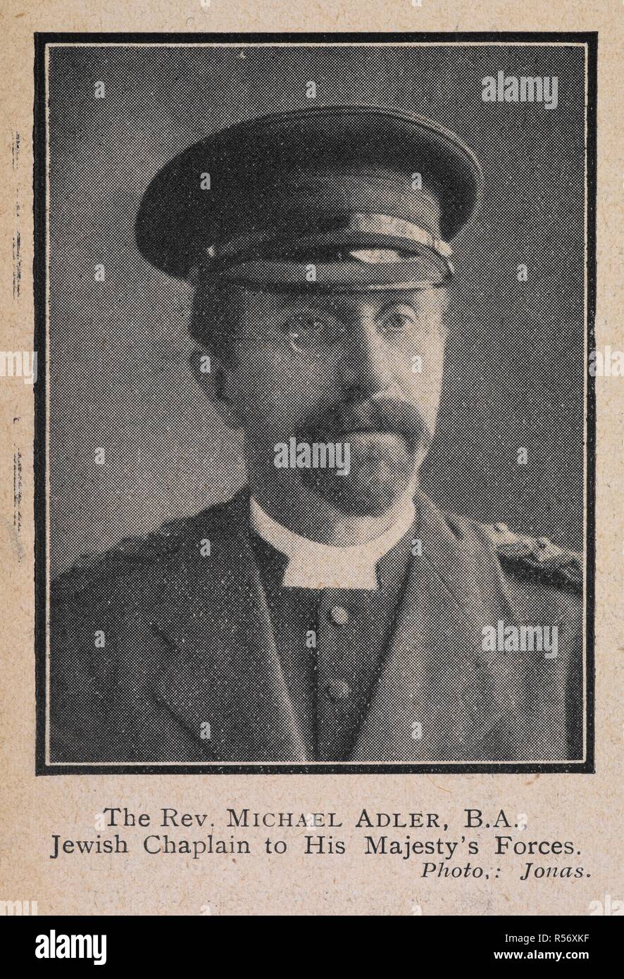 The Reverend Michael Adler (1869-1944), B.A, DSO, the senior Jewish Chaplain to his Majesty's forces during the First World War. . The Jewish World. London,. Source: The Jewish World, 30 September 1914, page 10. Author: JONAH. Stock Photo