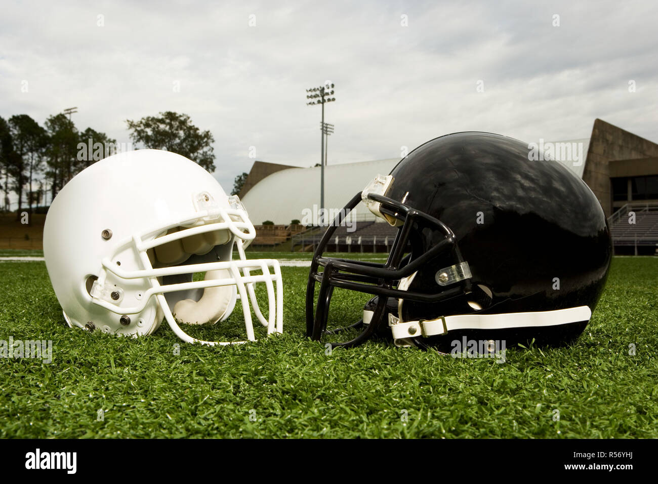 Black and white football helmets Stock Photo Alamy