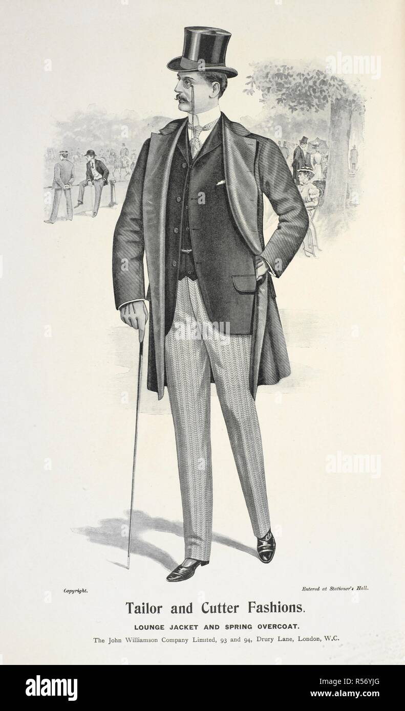 Lounge jacket and spring overcoat. Top hat. 'Tailor and cutter fashions'. London Art Fashion Journal. London, January/February 1900. Source: London art fashion journal, December 1900, after p.139. Stock Photo