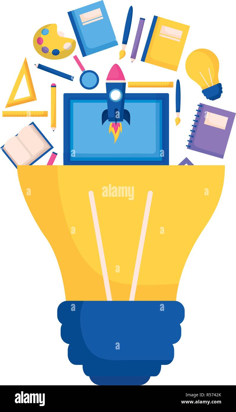 bulb rocket board education supplies school vector illustration vector ...