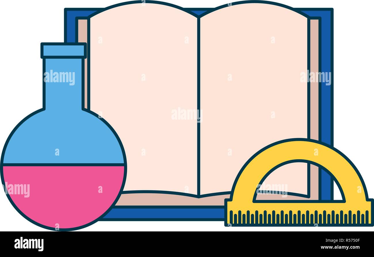 book test tube and protractor education supplies school vector ...