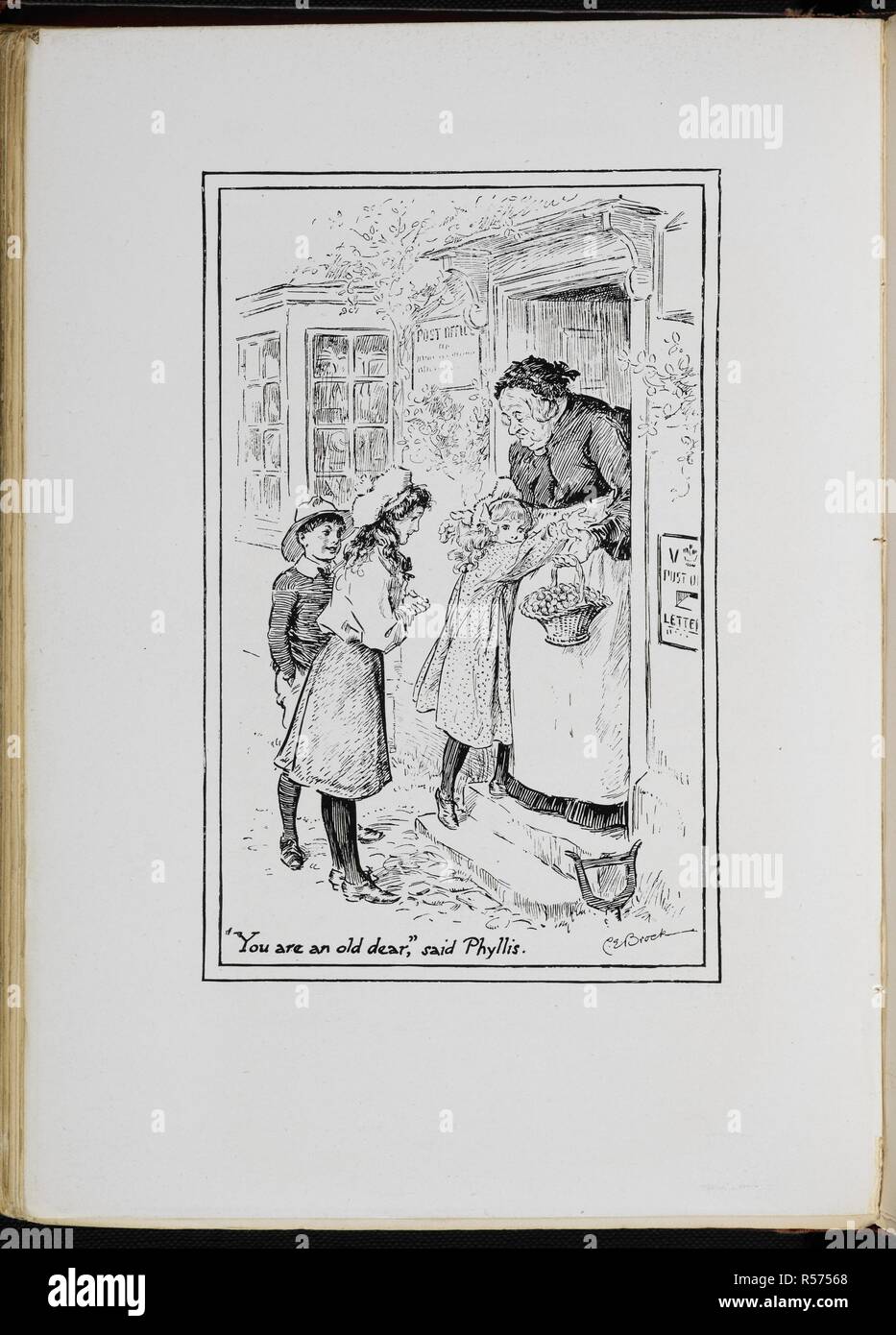 'You are an old dear, '.said Phyllis. The Railway Children With drawings by C E Brock. London : Wells Gardner & Co., 1906. Source: 12813.y.7. Language: English. Author: Brock, Charles Edmund. Nesbit, afterwards Bland, Edith. Stock Photo