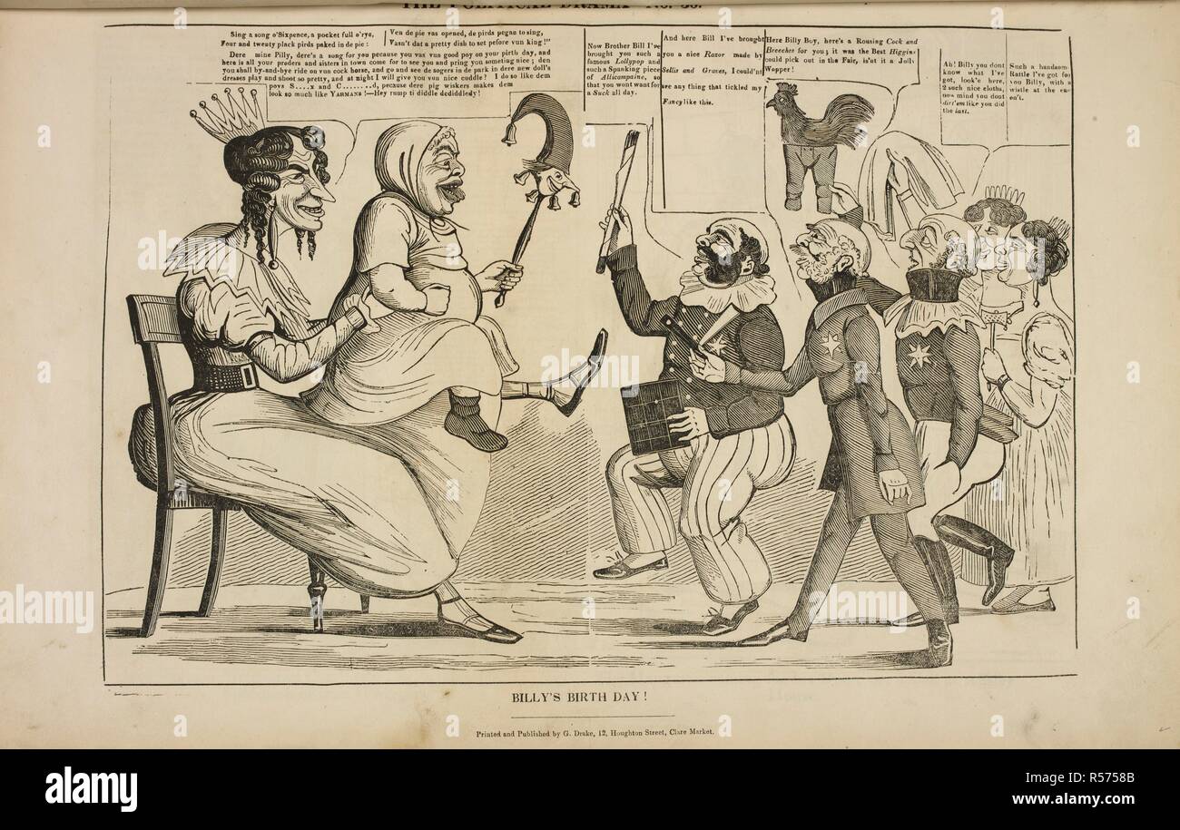 Billy's birth day!. The Political drama. [A series of caricatures.]. [London] : Printed and published by G. Drake, 12, Houghton Street, Clare Market, [1834-1835.]. Source: HS.74/1630 page 36. Author: Grant, Charles Jameson. Stock Photo