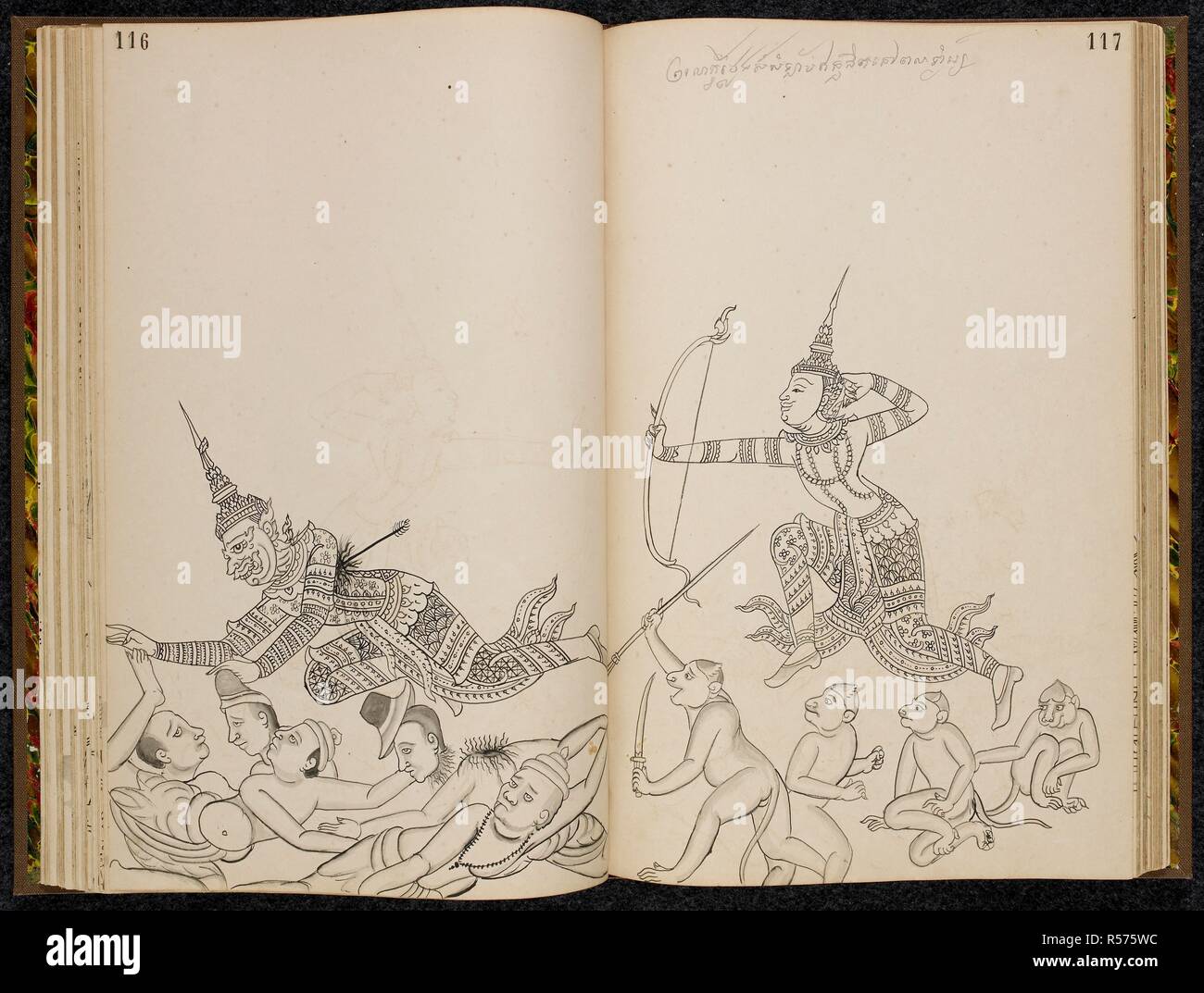 Khom Script Battle scene from the Ramakien (Thai version of the Ramayana). Ramakien ...