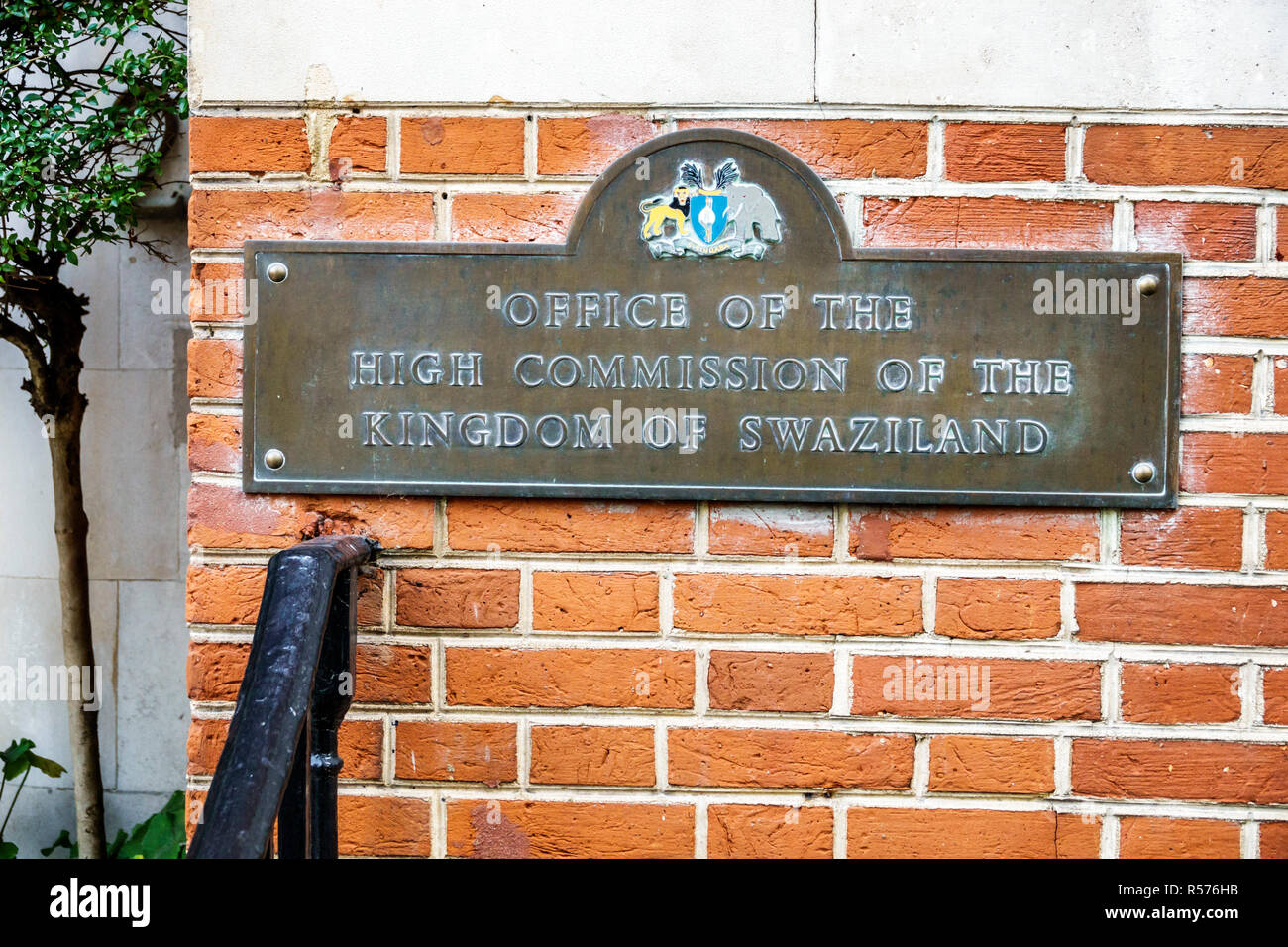 London England,UK Westminster Buckingham Gate,High Commission Kingdom Swaziland diplomatic mission plaque, Stock Photo