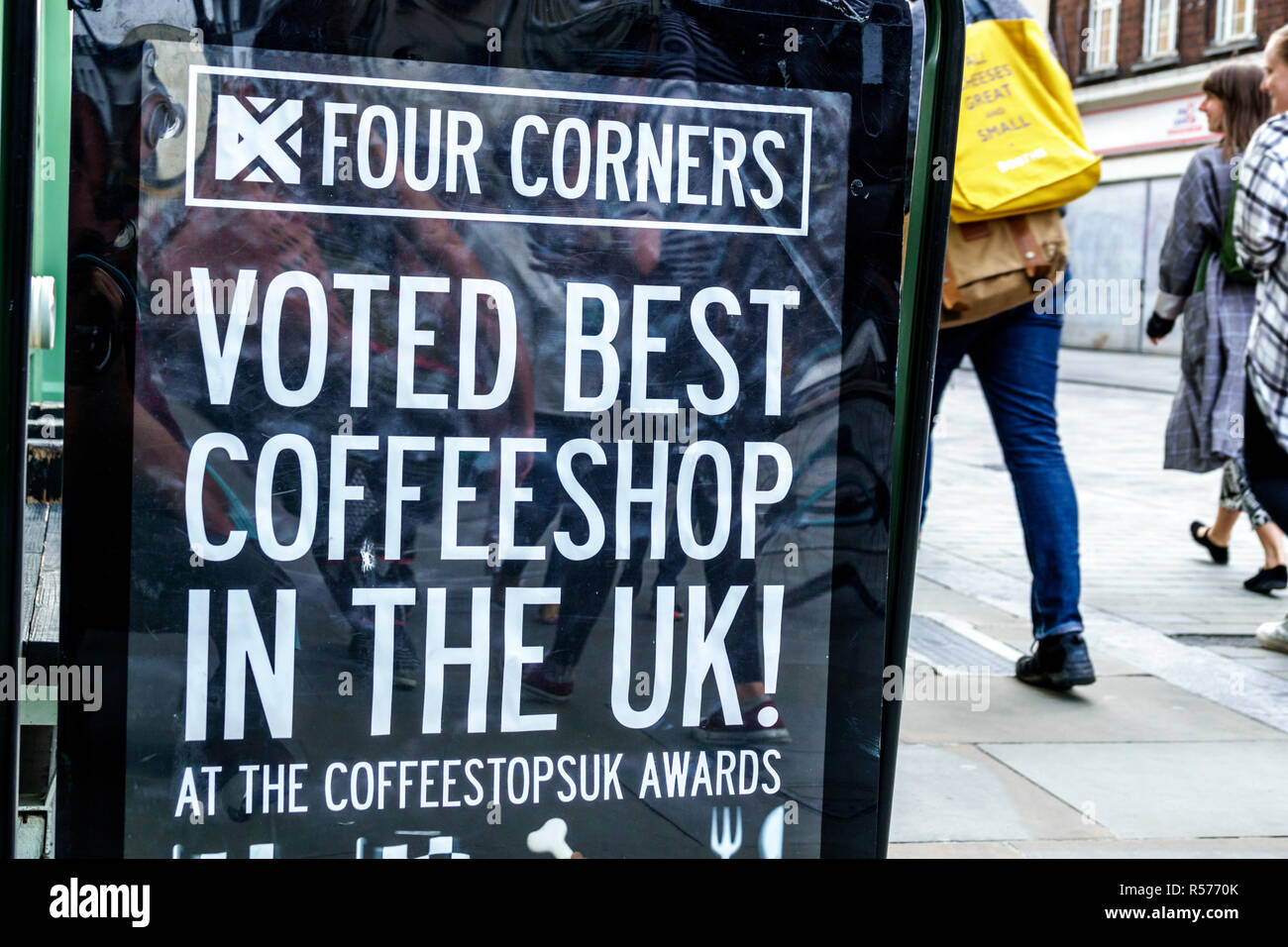 London England,UK,United Kingdom Great Britain,Lambeth South Bank,Lower Marsh,Four Corners,cafe,coffeehouse,voted best,sidewalk sign,marketing,visitor Stock Photo