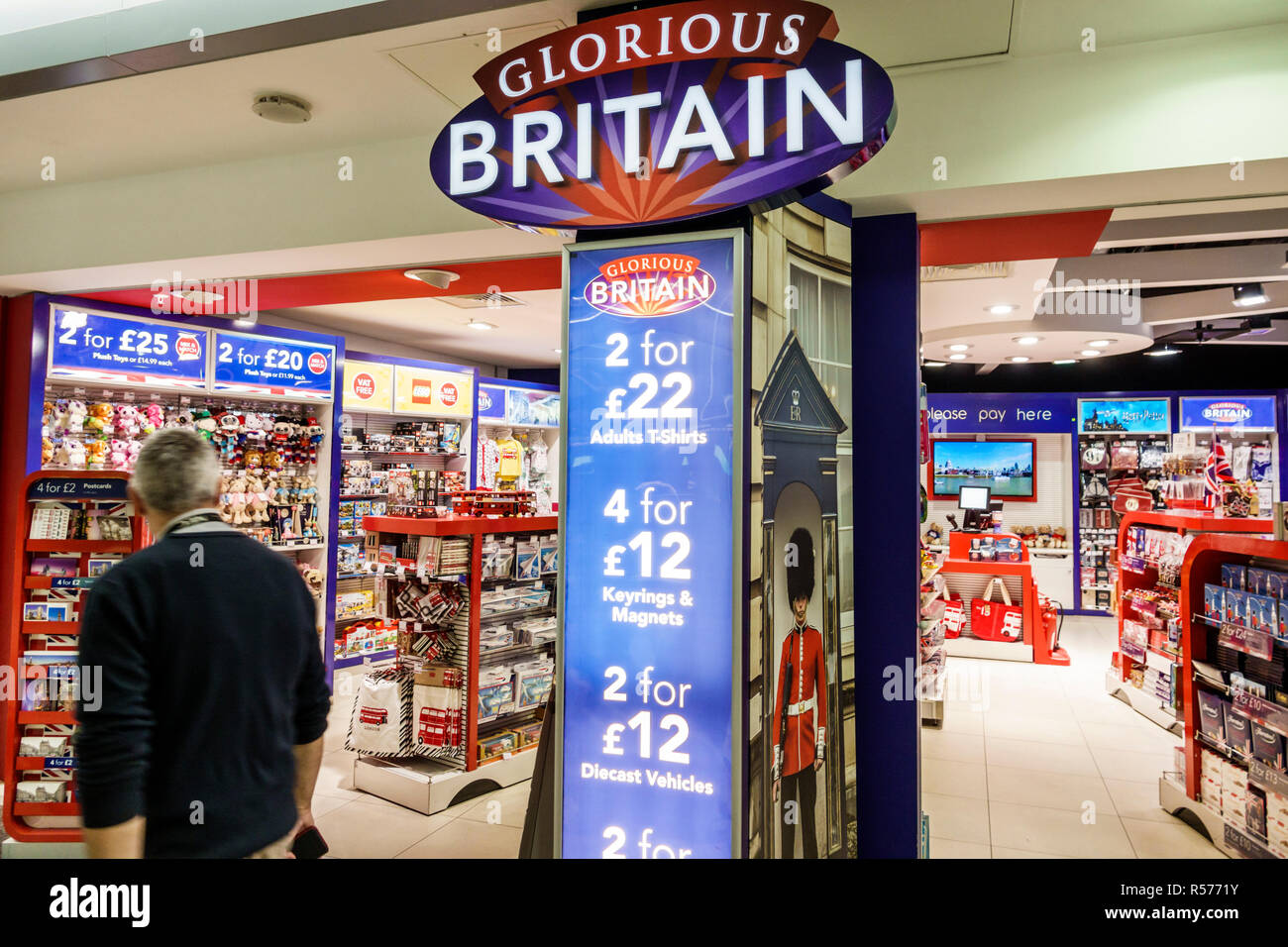 London England,UK,Longford,Heathrow Airport LHR terminal,Glorious Britain,souvenir shopping shopper shoppers shop shops market markets marketplace buy Stock Photo