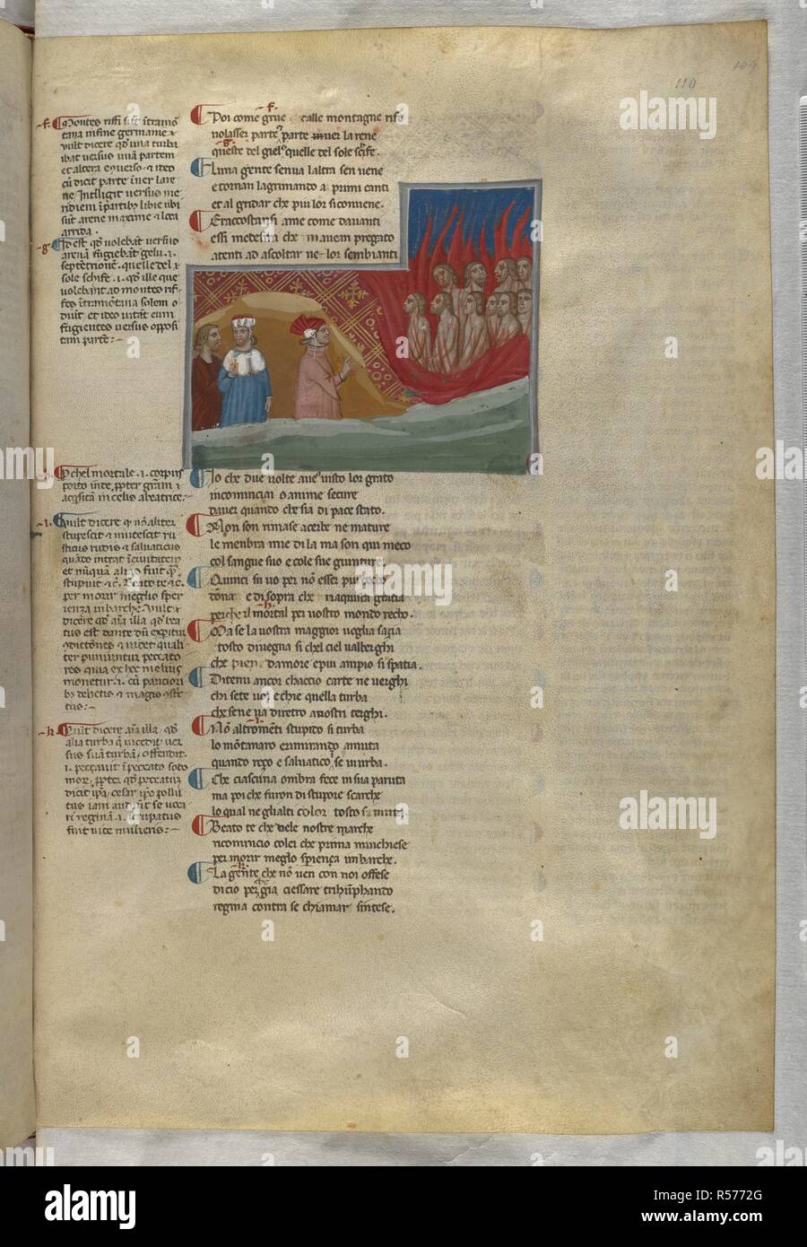 Dante talks to the souls. Purgatorio, with Latin commentary. Dante Alighieri, Divina Commedia ( The Divine Comedy ), with a commentary in Latin. 1st half of the 14th century. Source: Egerton 943, f.110. Language: Italian, Latin. Stock Photo