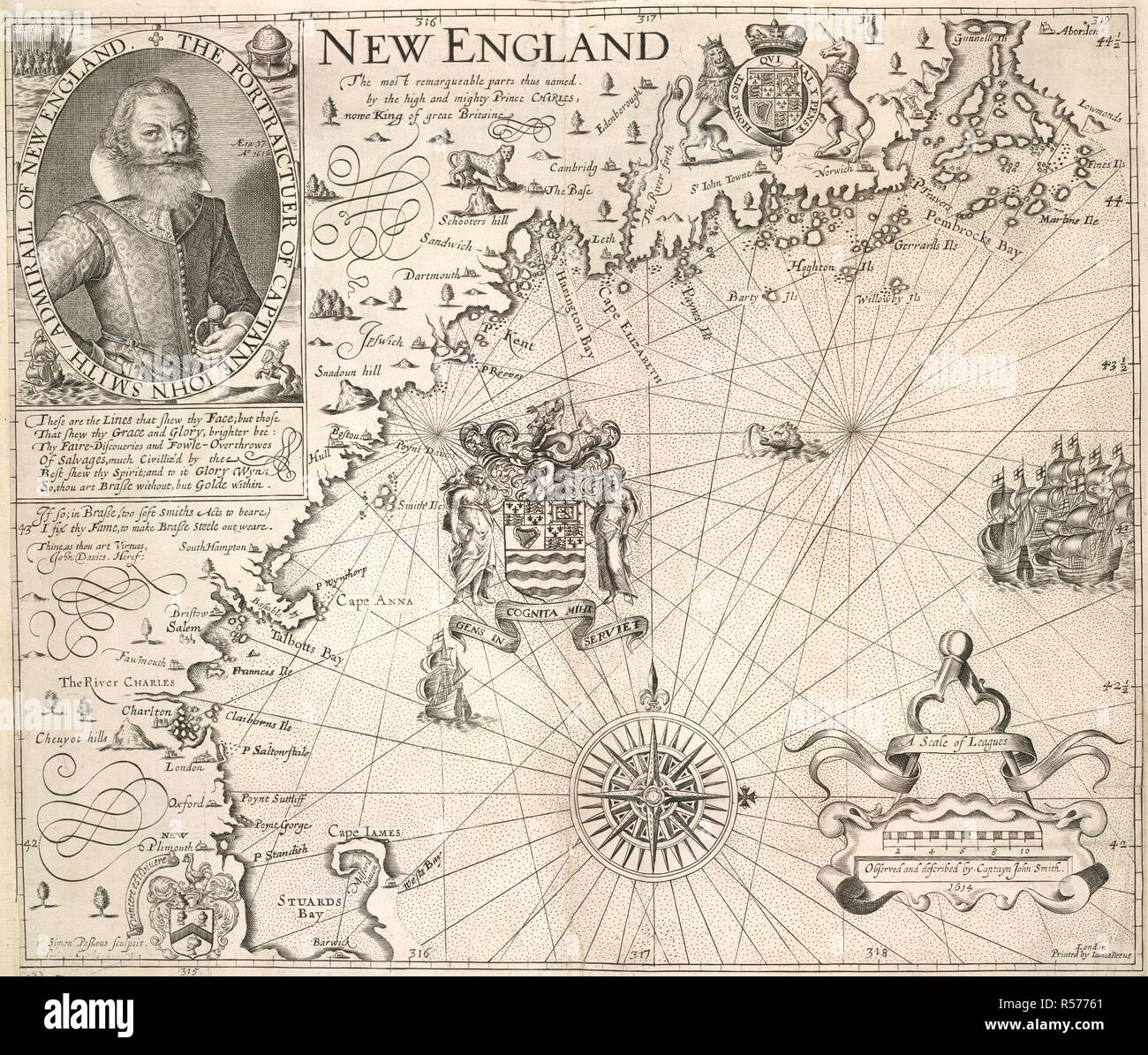 Map of New England. The Generall Historie of Virginia, New-England, an. London, 1624. Source: G.7037,. Stock Photo