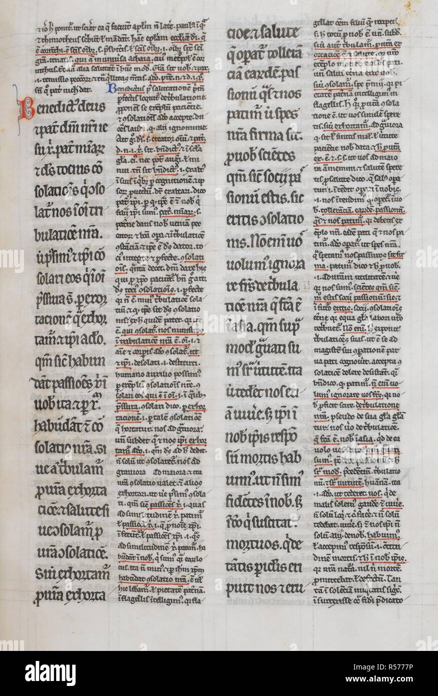Text with illuminated initial 'B'. Epistles of St. Paul. 13th century. Source: Royal 4 E. IX, f.85. Language: Latin. Stock Photo