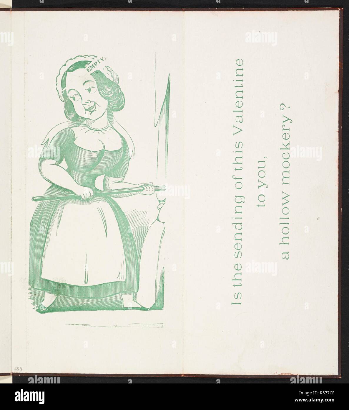 Illustration for a Valentine card. An unflattering card, to a maid. [A collection of 111 Valentines.] (There are 161 plates). [London, 1845-50?]. Source: HS.85/2 plate 153. Stock Photo