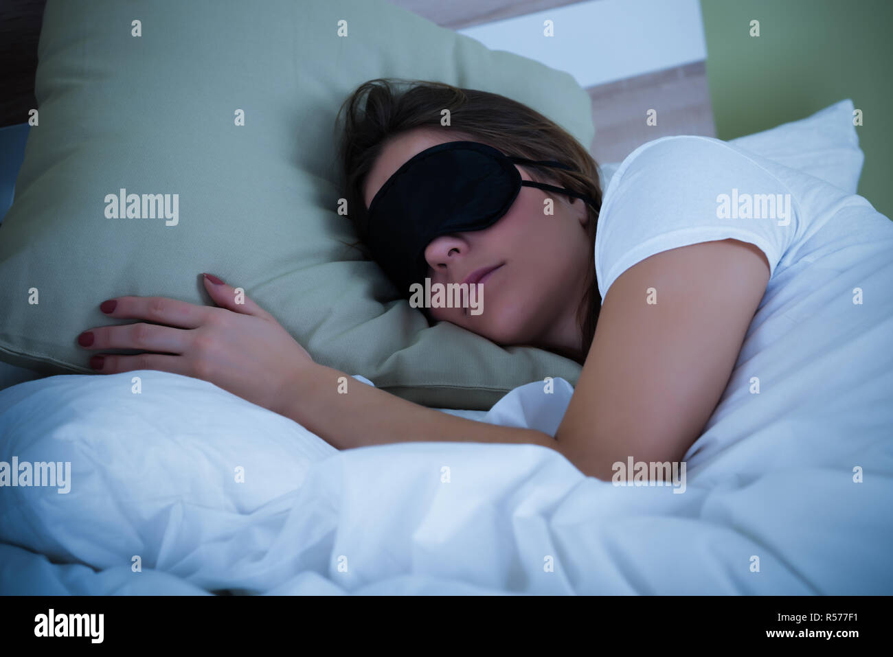 Woman Sleeping With Eye Mask Stock Photo Alamy