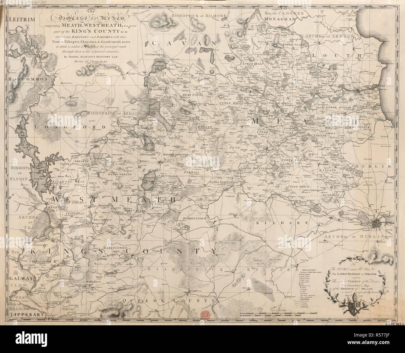 A map of the Diocese of Meath, comprising Meath, Westmeath, and a great