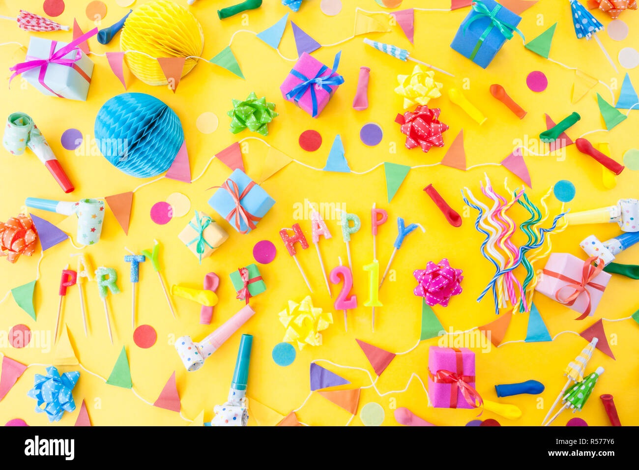 colorful birthday party accessories Stock Photo Alamy
