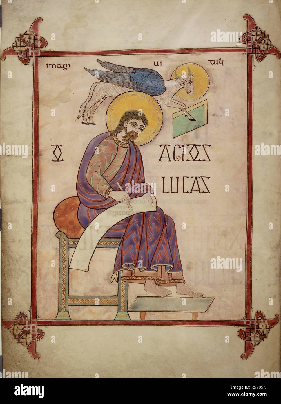 [Whole folio] Miniature of St.Luke, with his symbol, a winged calf ...