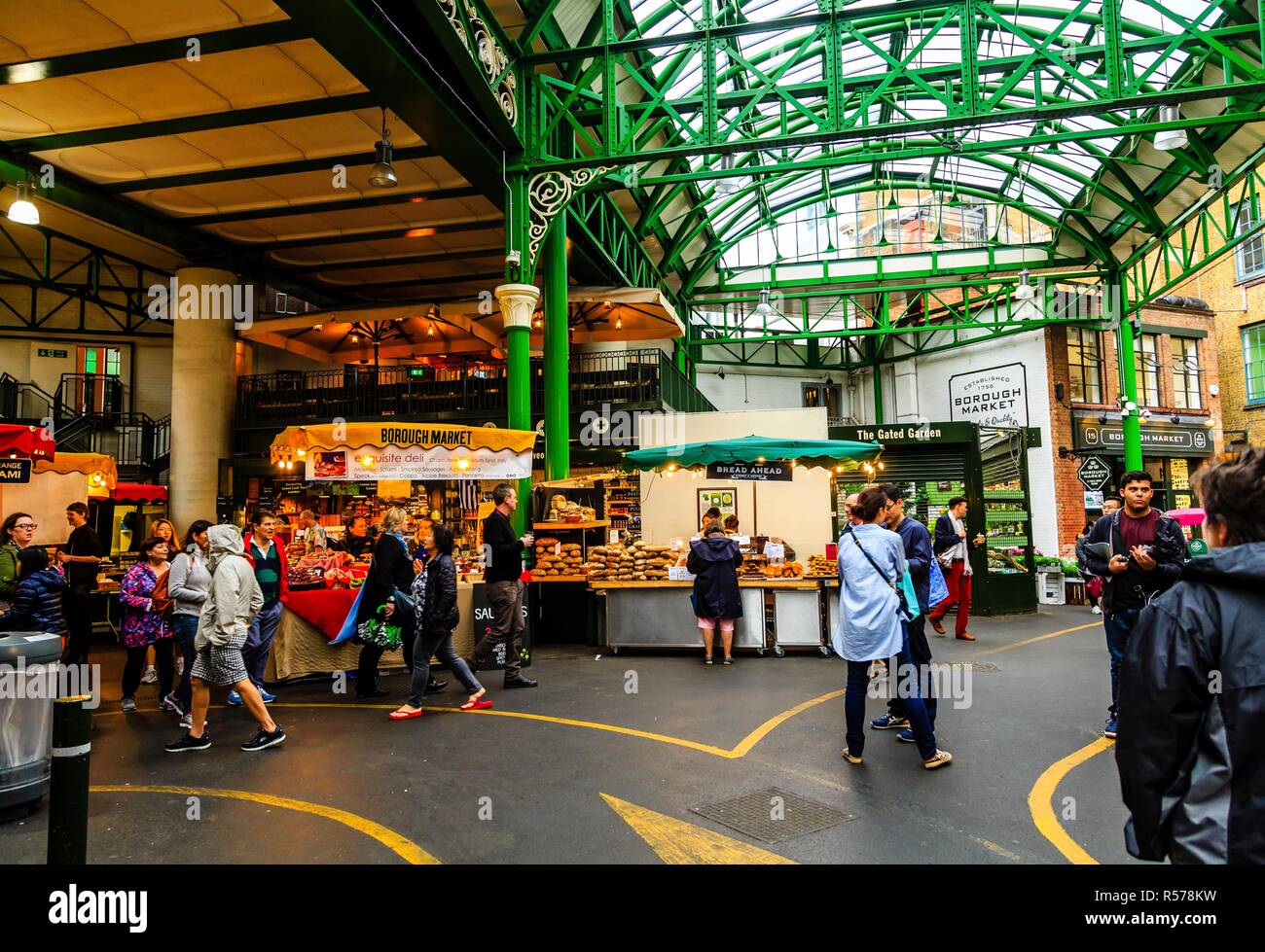 Shoppers inside the famous Boroughs Market in London Stock Photo