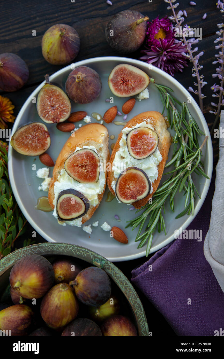 Figs and goat cheese food photography Stock Photo