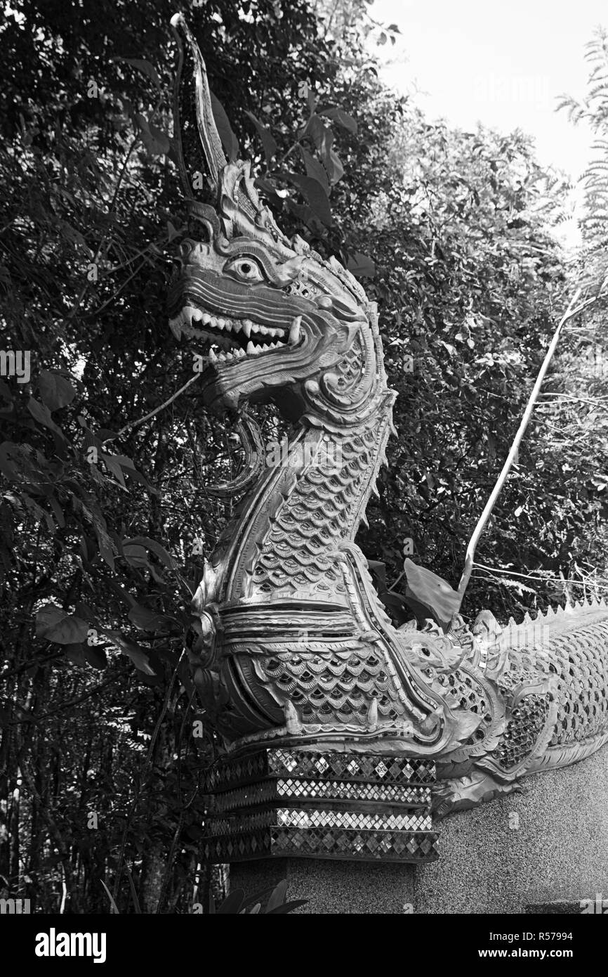 Nongkhai serpent wat holly black white Stock Photo