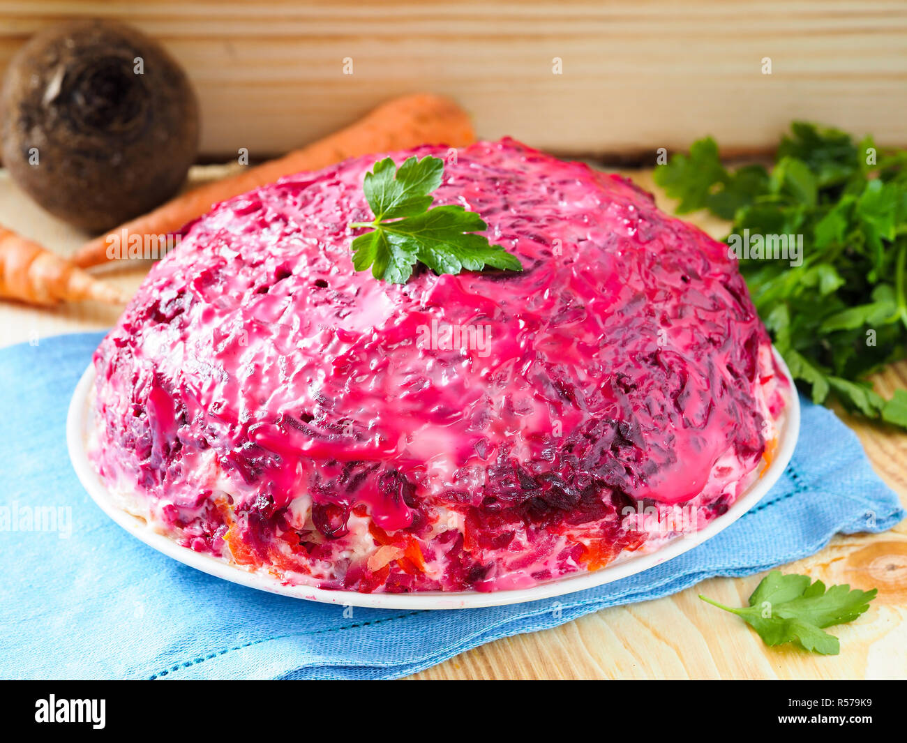herring under a fur coat and ingredients Stock Photo Alamy