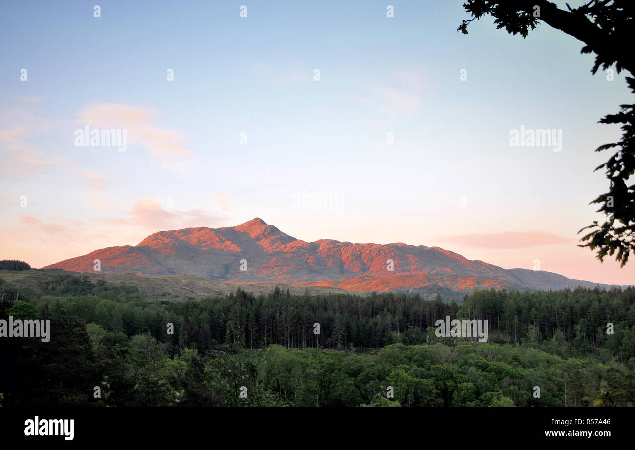 Ben Resipol at sunset in west Scotland near Ardnamurchan. Stock Photo