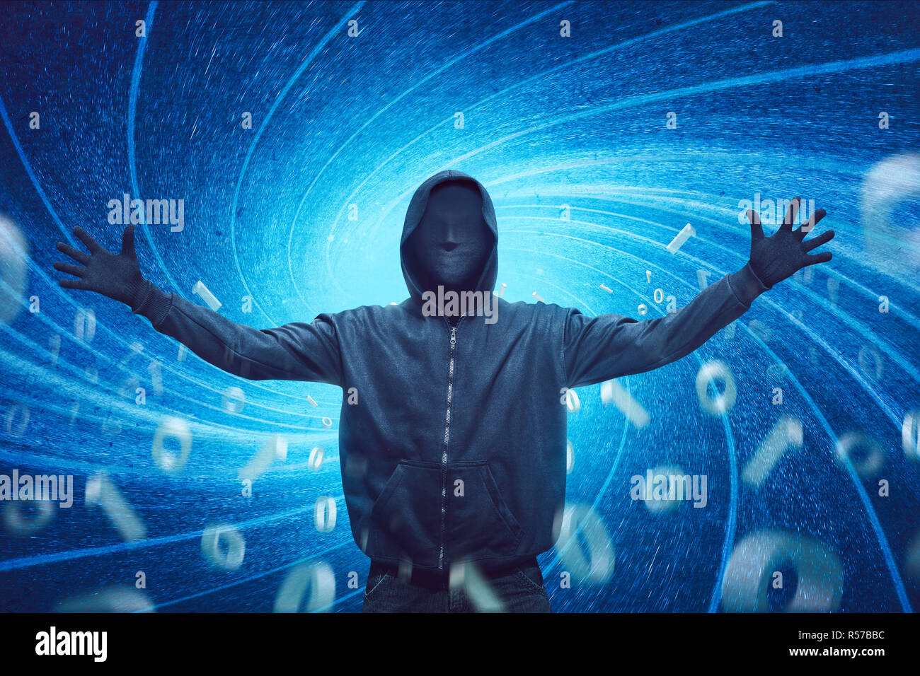 Hooded man with mask expression Stock Photo