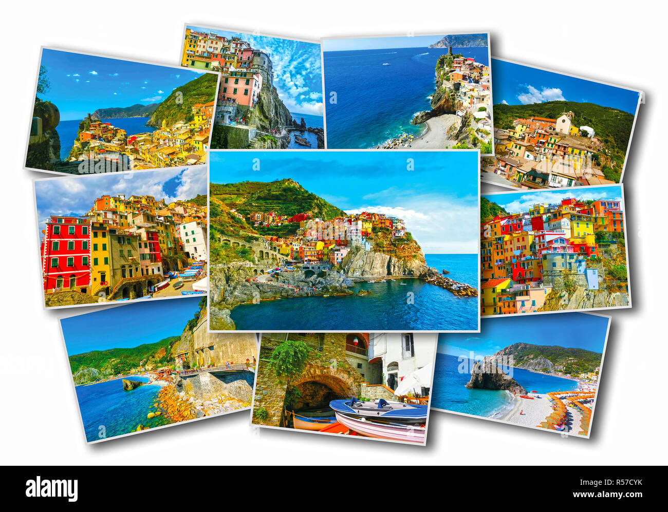 Collage of Cinque Terre photos in Italy Stock Photo