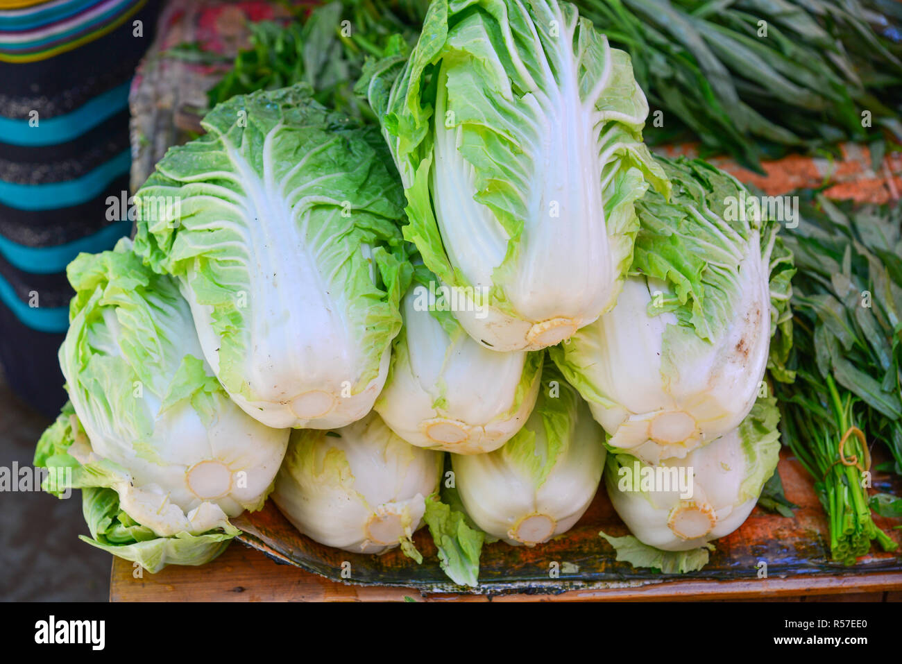 Green Chinese cabbage for sale at local market in Yangon, Myanmar Stock Photo Alamy